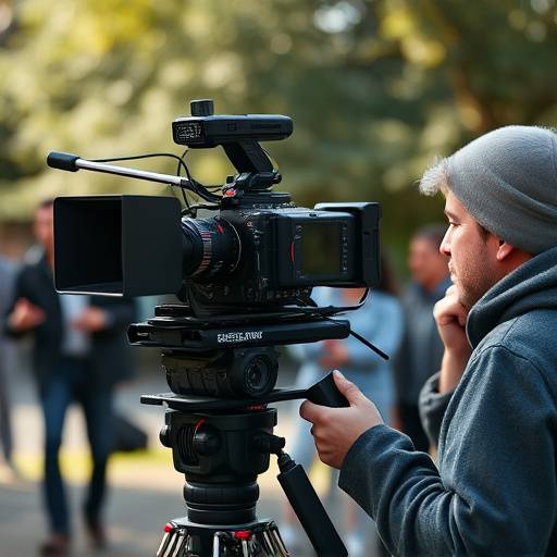 Professional videographer filming